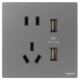 羅格朗開關插座 維翼 煙云砂（膚感PC） 帶二三插USB充電插座 五孔USB插座