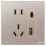 羅格朗開關插座 維翼 玫金玉 帶二三插Type A+C USB充電插座 五孔Type A+C USB 30W