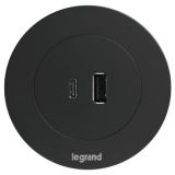 D60嵌入式USB A+C口插座帶2P插頭 （黑色）