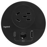 D80嵌入式五孔插USB A+C口和六類網(wǎng)口帶插頭（黑色）